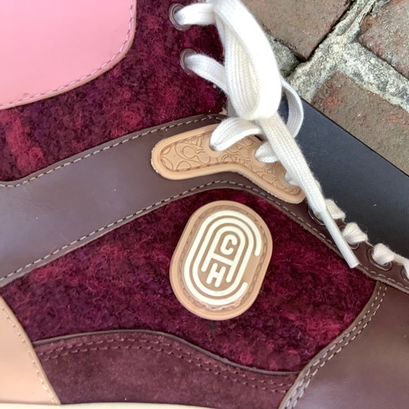 COACH High Top Sneakers C220 Tweed Oxblood/True Pink SZ 9 - Picture 8 of 15